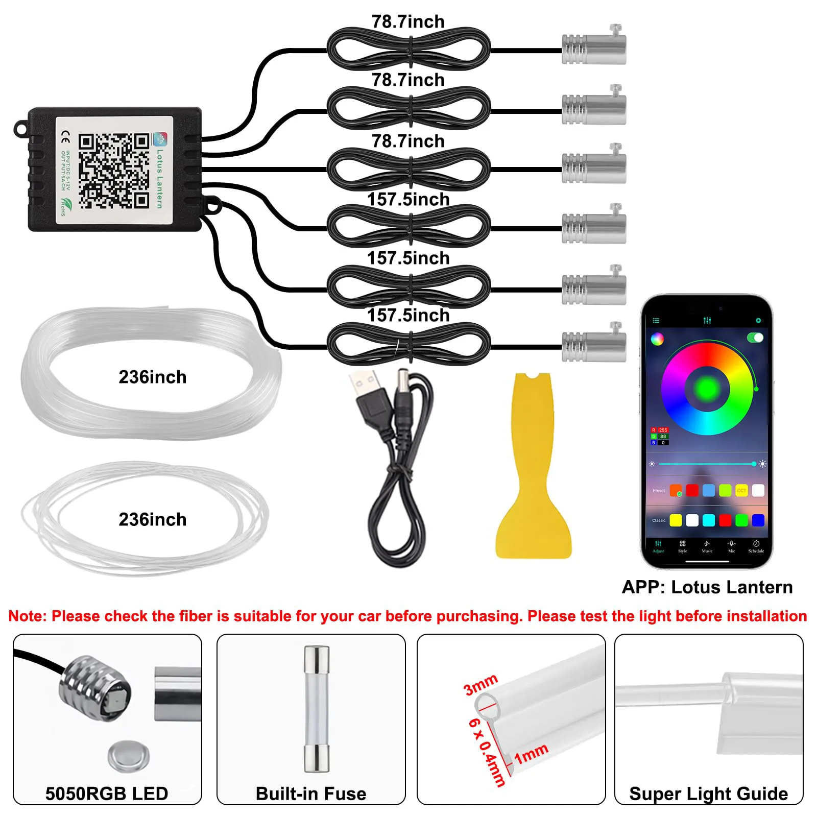 Led Ambient Interior Car Lights App Control - Zestaw oświetlenia ambientowego RGB LED do